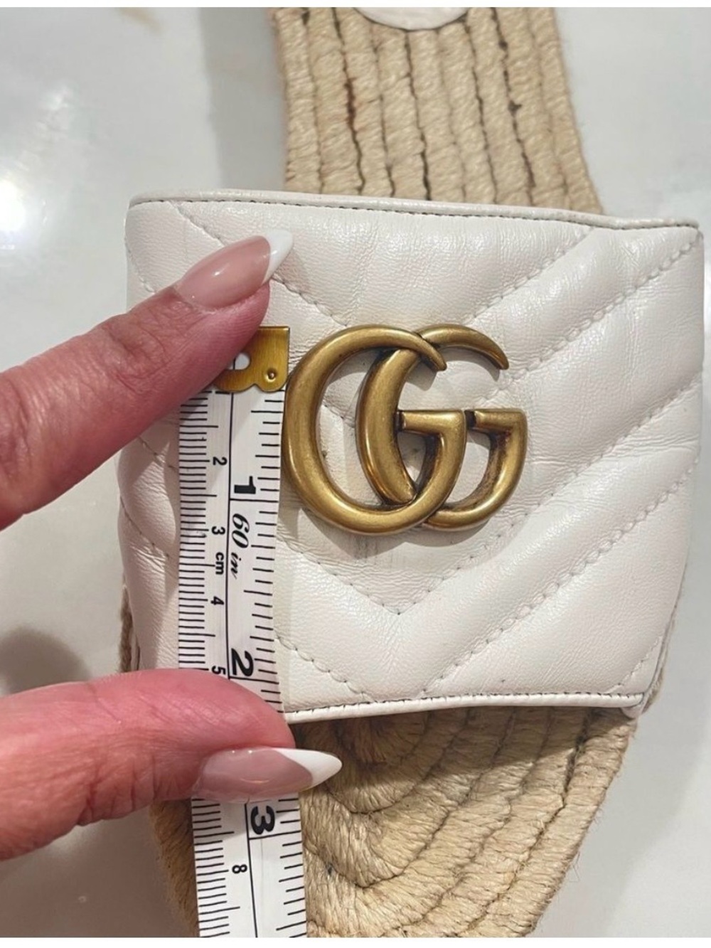 Gucci White GG Marmont Espadrille Slide Sandals Quilted Leather Size 38 - Picture 11 of 11